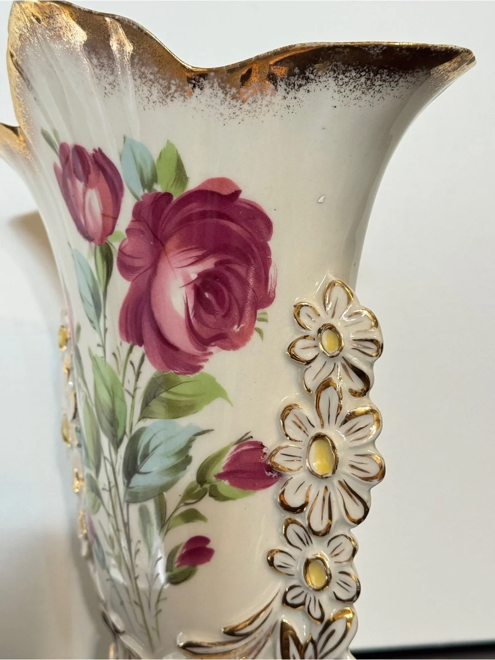 Vintage 1960s Eton Bone China Vase Hand-painted with Gold Rim